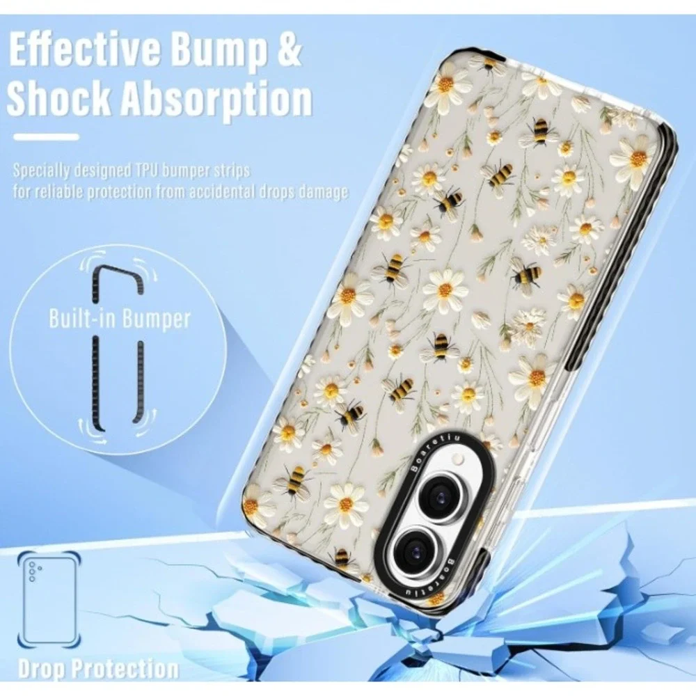 Boaretiu Phone Case Samsung S25 Edge Womens Clear Daisy Bee‎ Ring Stand